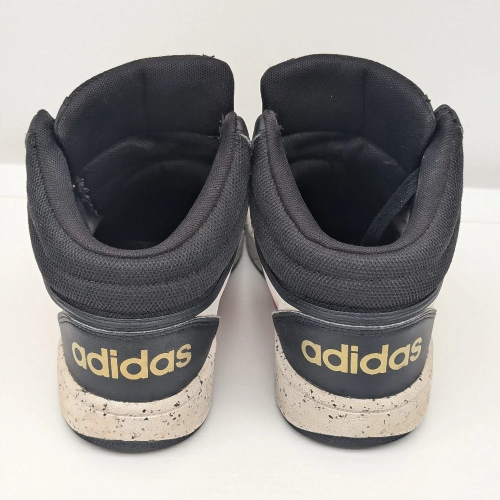 Kid's Adidas Hoops Mid size 5 pre-owned black white red stripe kids boys unisex